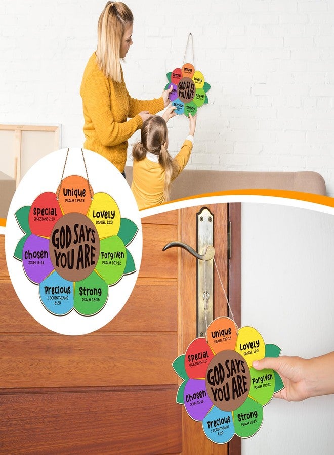 Anglechic 12 Sets Sunday School Craft for Kids God Says You are Sunflower Craft Christian Wooden Painting DIY Activities Religious Bible Sunflower Gifts with String for Sunday School Church Home - Image 5